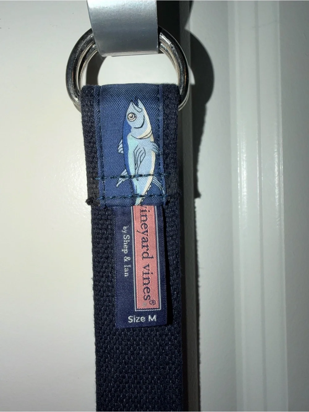 Vineyard Vines Navy Belt with White Fish Motif